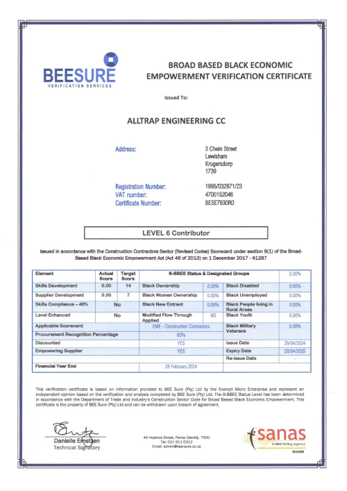 alltrap bee certificate